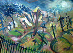 S14 Spukhafter Friedhof, 1923, Öl auf Leinwand,  36 x 48 cm, Museumsbesitz